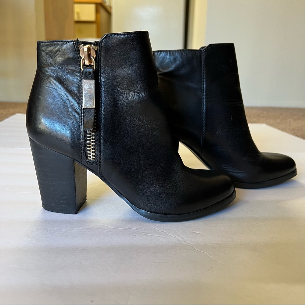 Aldo black leather block heel ankle boots